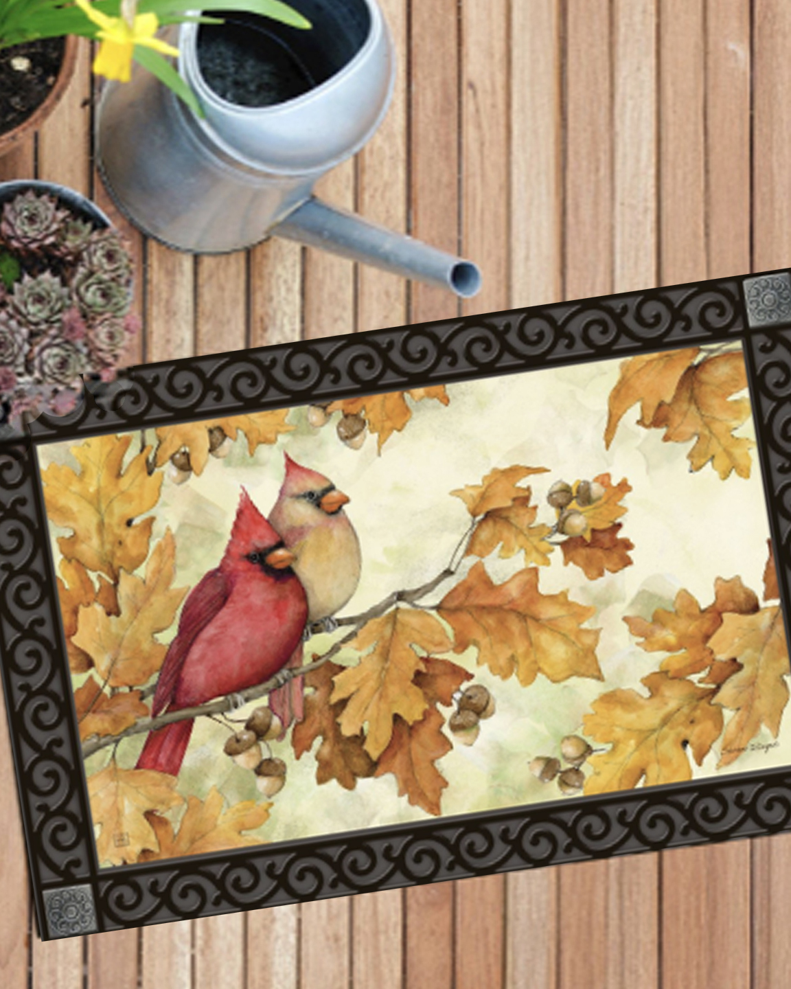 Cardinals in Fall Oak Leaves